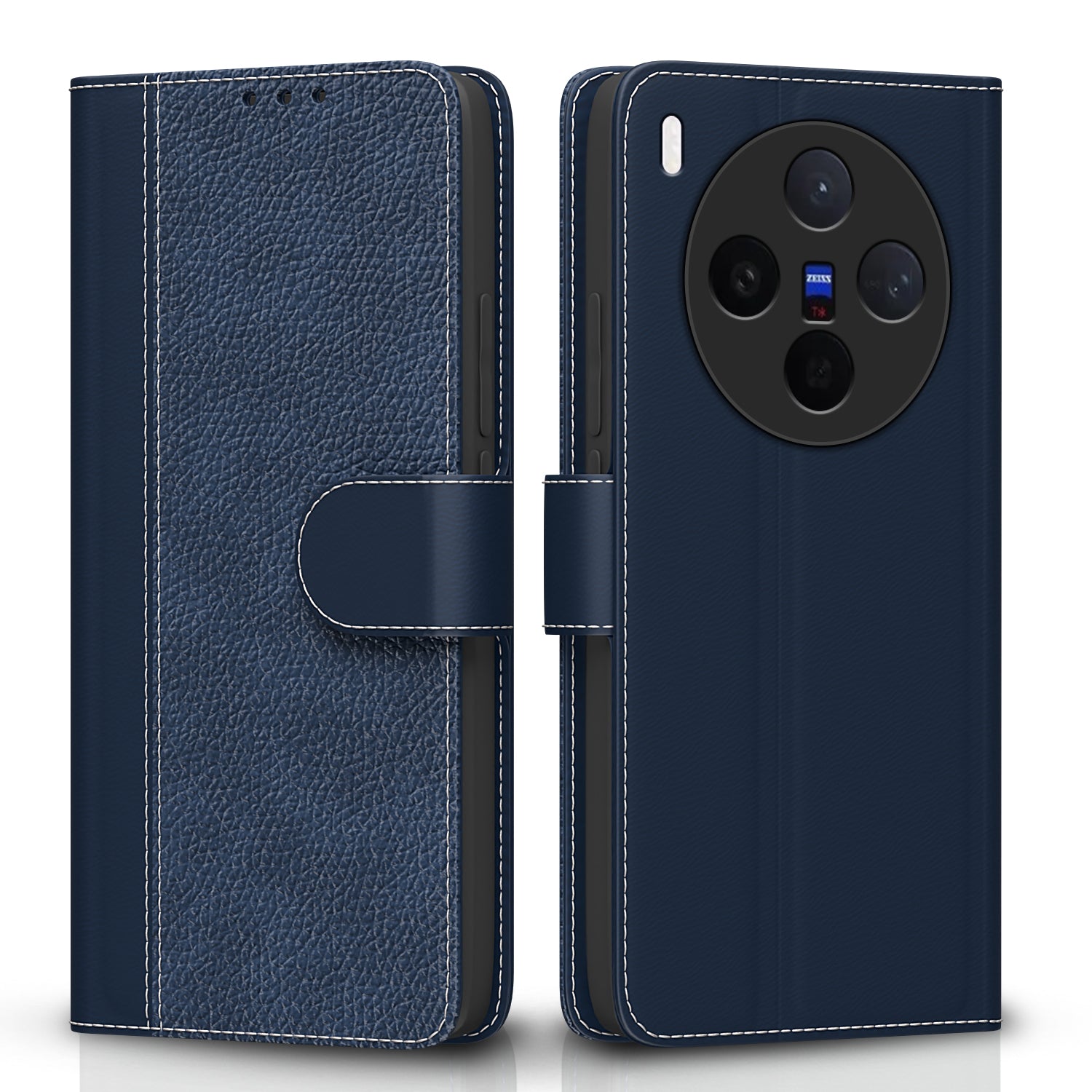 Pikkme Vivo X300 5G Double Contrast Leather Finish Flip Cover  - Blue
