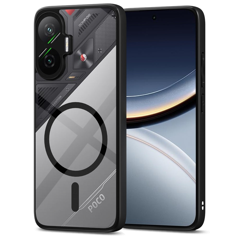 Pikkme Poco F7 5G Eagle 2 Mag-Safe Shockproof Hard Transparent Back Cover (Black)