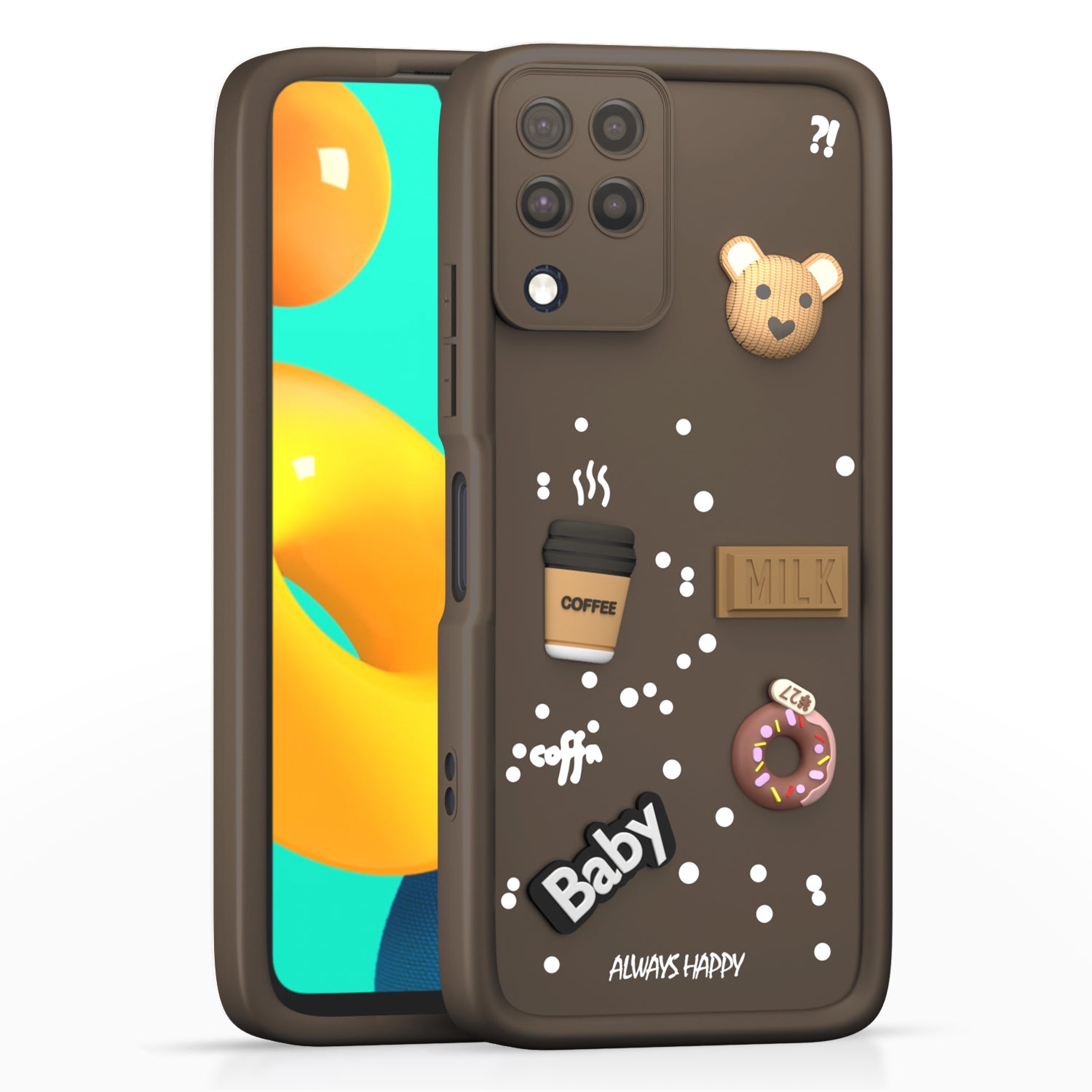 PikkmeSamsung Galaxy M32 4G Cute Fun Cartoon 3D Bear Silicone Back Cover - Brown 