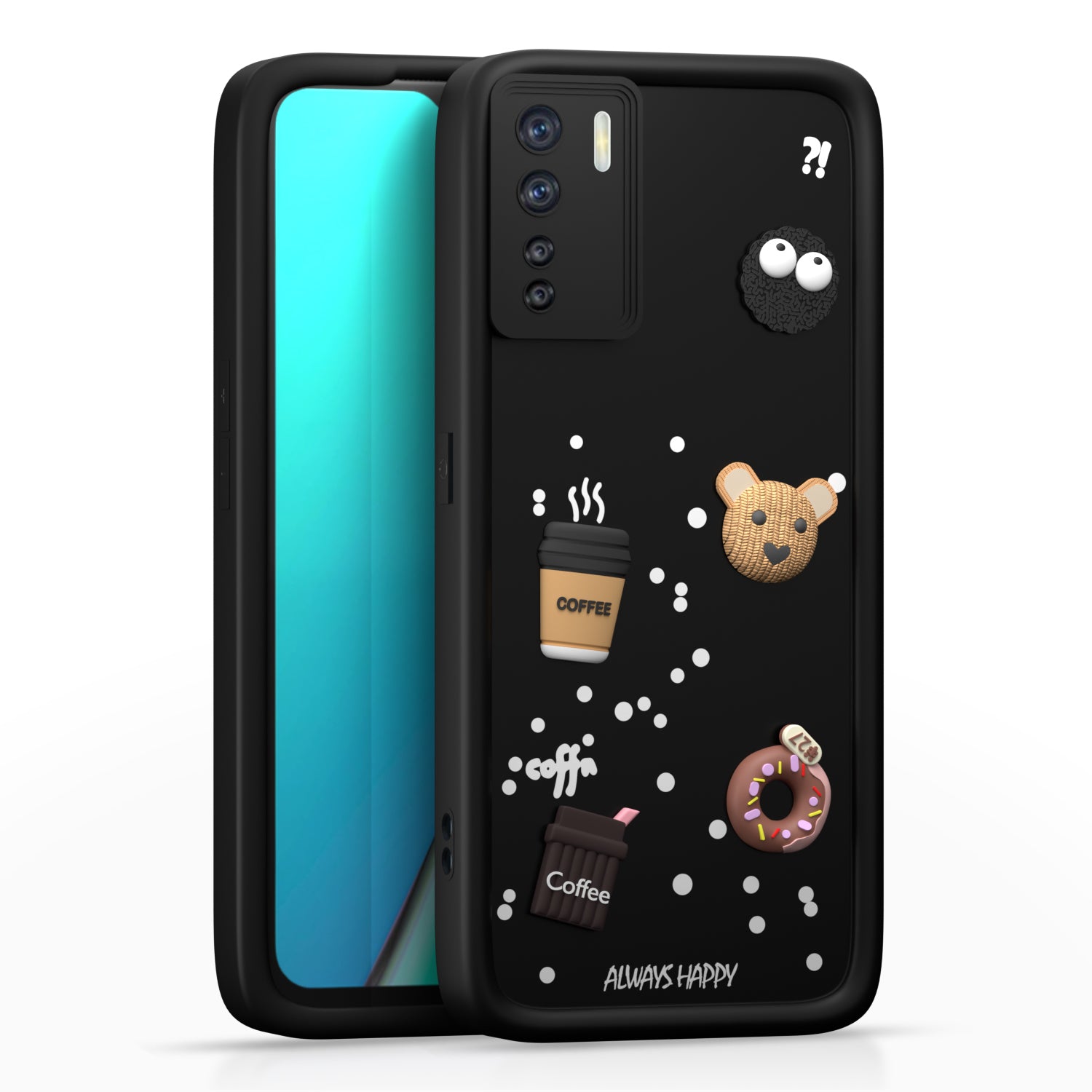 Pikkme Oppo F15 Cute Fun Cartoon 3D Bear Coffee Back Cover (Black)