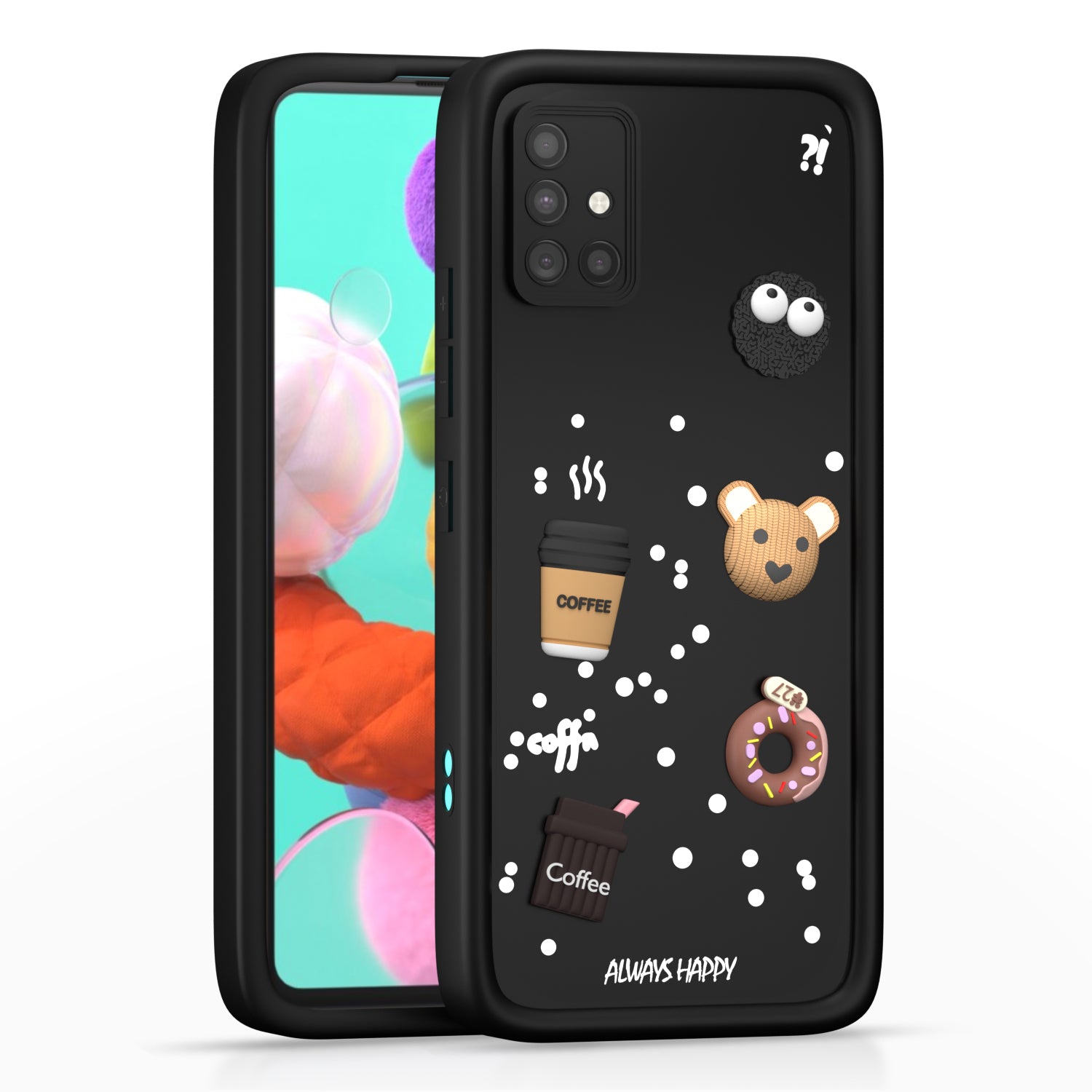 Pikkme Samsung Galaxy A51 Cute Fun Cartoon 3D Bear Coffee Back Cover (Black)