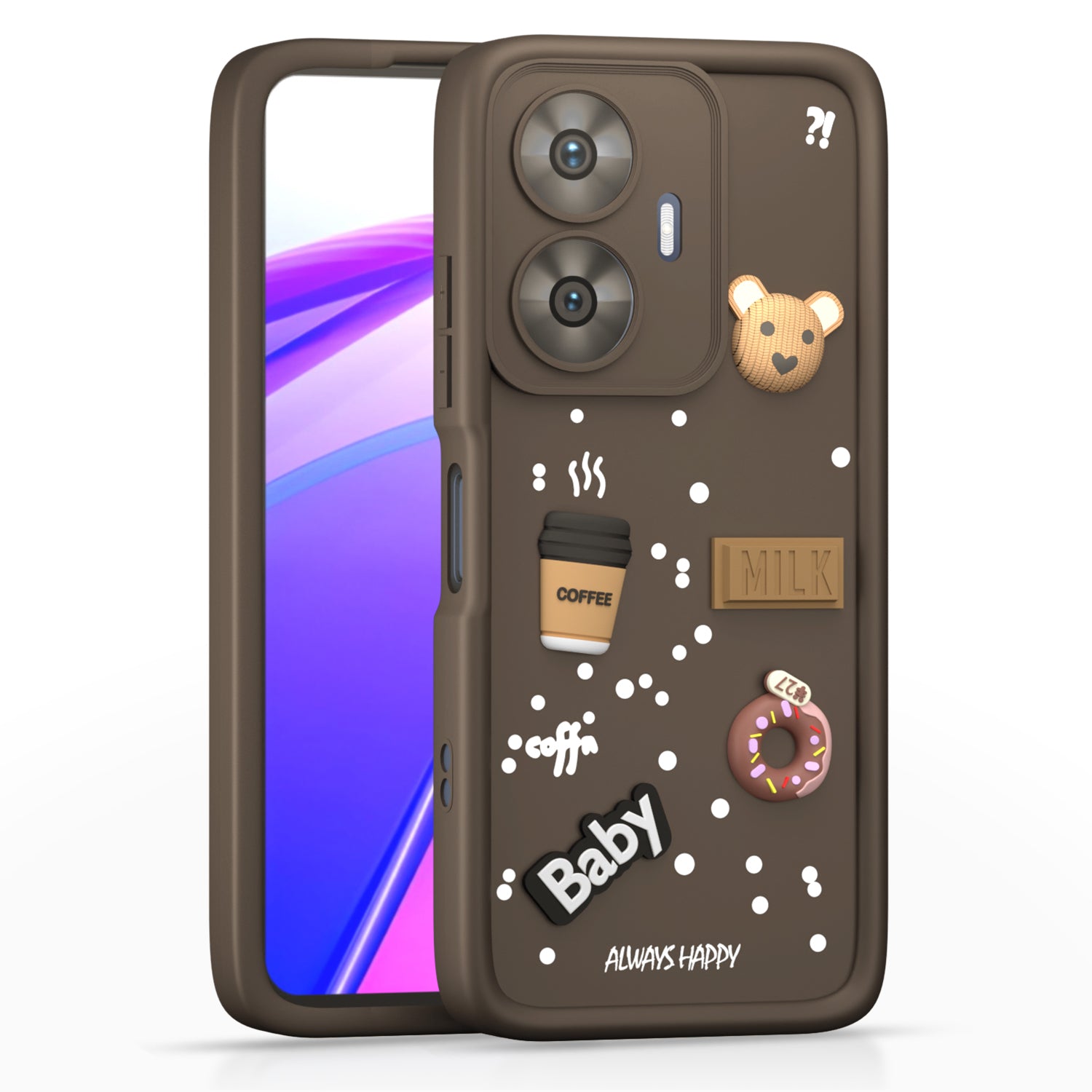 PikkmeRealme C55 Cute Fun Cartoon 3D Bear Silicone Back Cover - Brown 