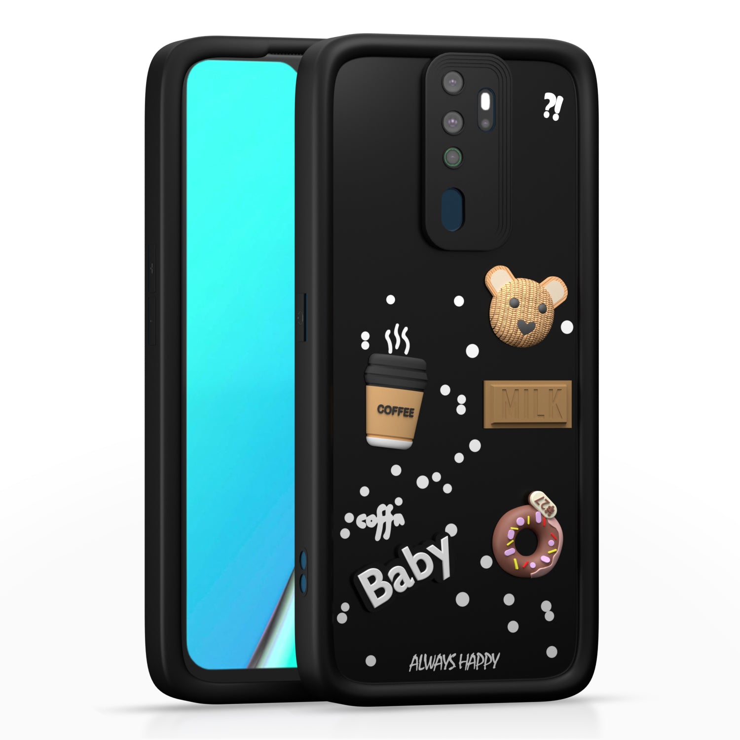 Pikkme Oppo A5 2020 / A9 2020 Cute Fun Cartoon 3D Bear Coffee Back Cover (Black)