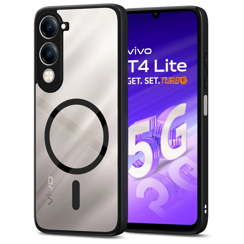 Pikkme Vivo T4 lite 5G / IQOO Z10 lite 5G / Vivo Y04 4G / Vivo Y19 5G Eagle 2 Mag-Safe Shockproof Hard Transparent Back Cover (Black)