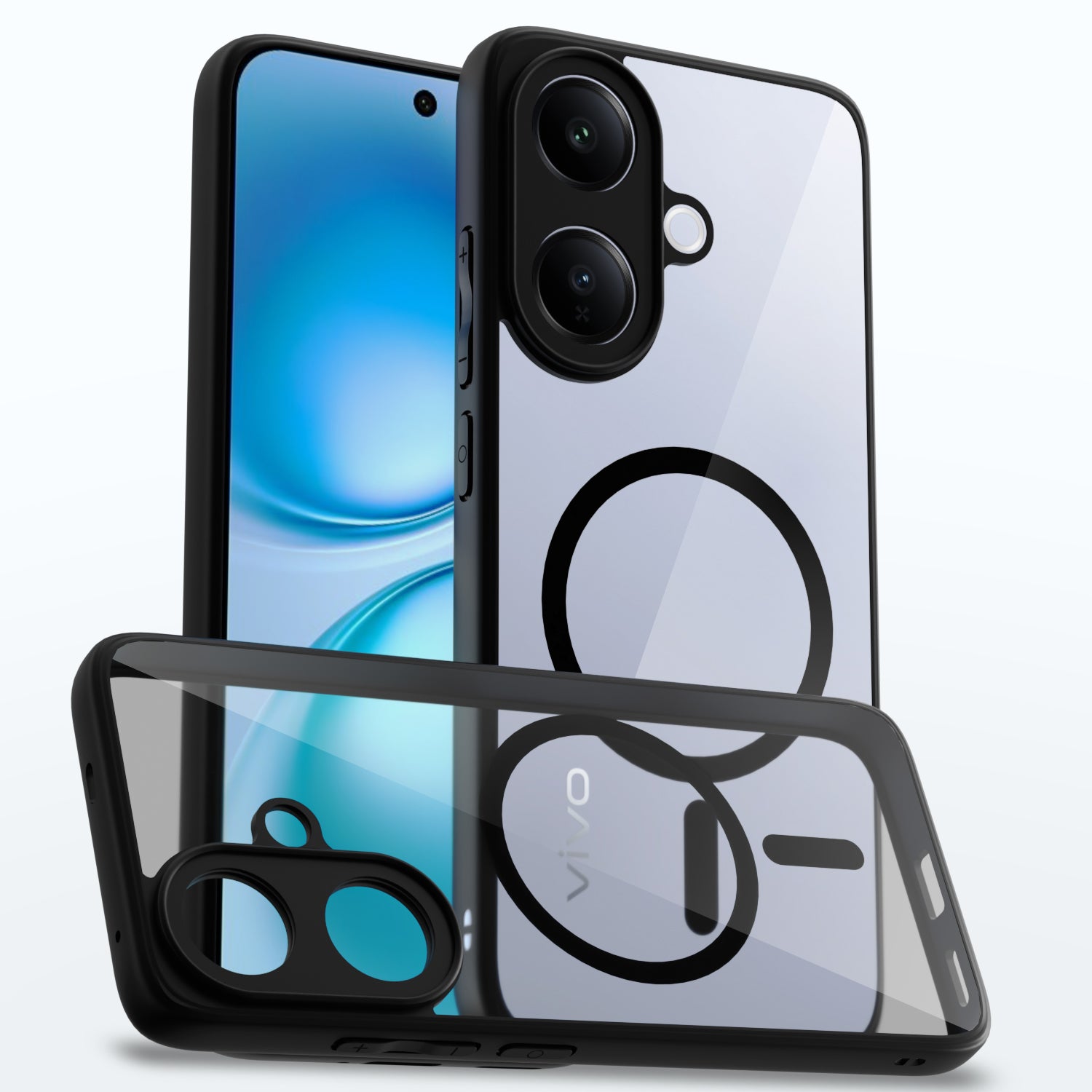 Pikkme Vivo V60 Lite 5G Eagle 2 Mag-Safe Shockproof Hard Transparent Back Cover  - Black