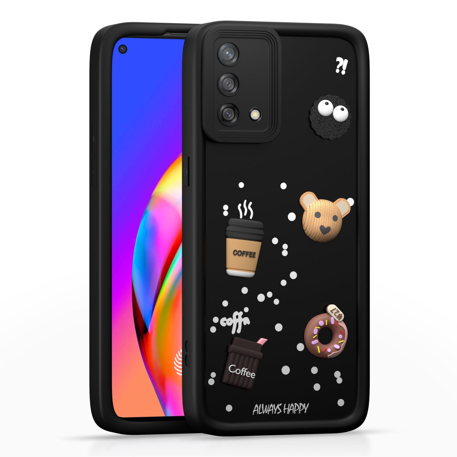 Pikkme Oppo F19 / F19s Cute Fun Cartoon 3D Bear Coffee Back Cover (Black)