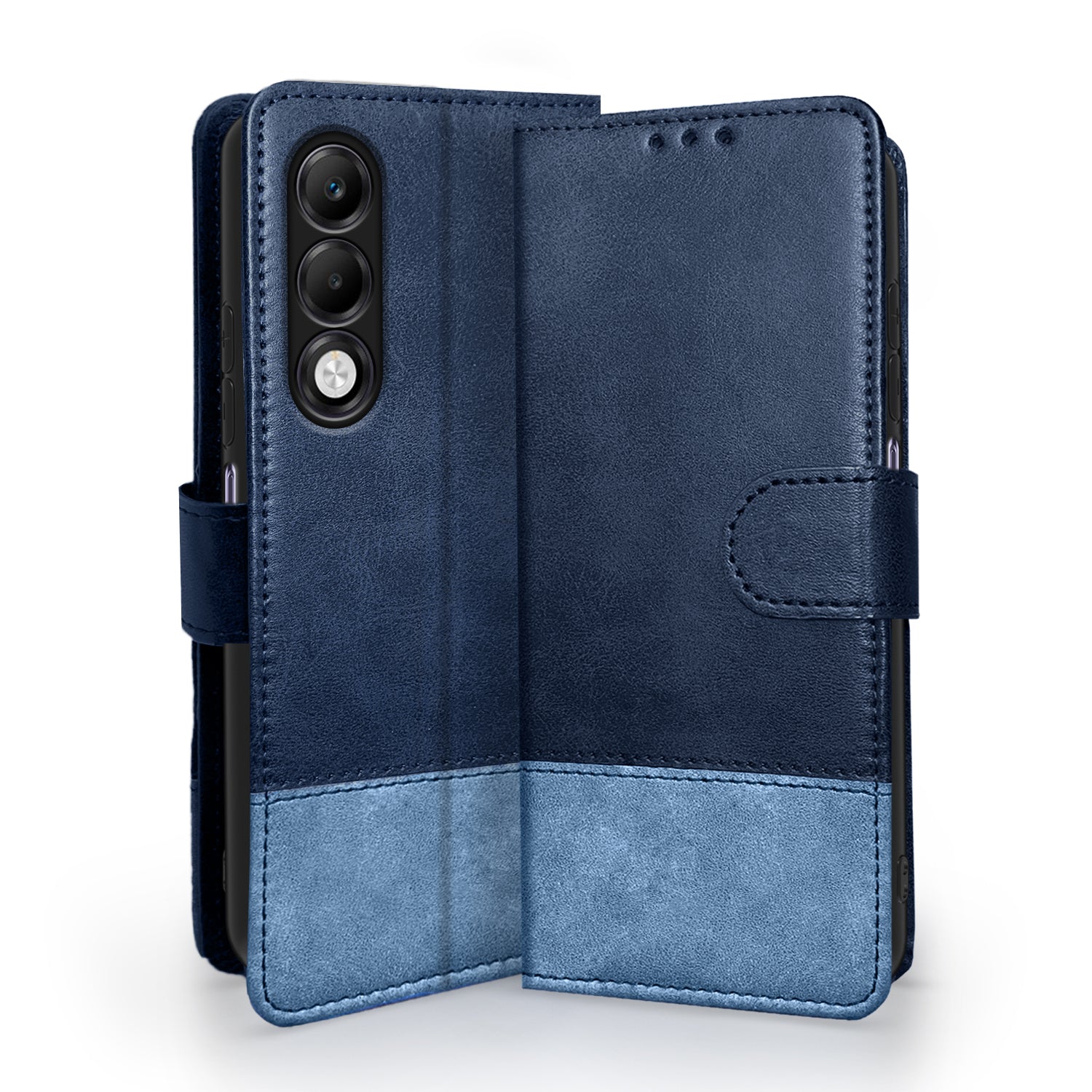 Pikkme Oppo K13x 5G Dual-Tone PU Leather Finish Magnetic Flip Cover (Navy & Light Blue)