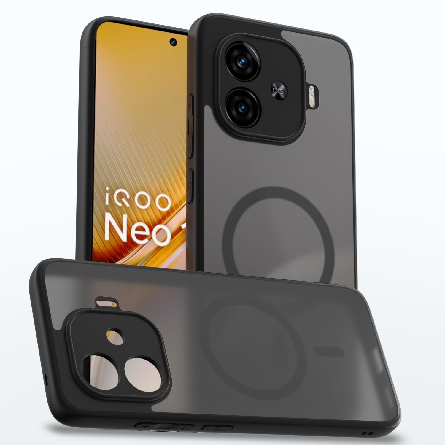 Pikkme iQOO Neo 10R 5G / iQOO Z9 Turbo 5G / Vivo Y200 GT 5G Eagle 2 Mag-Safe Smoke Shockproof Hard Transparent Back Cover  - Black