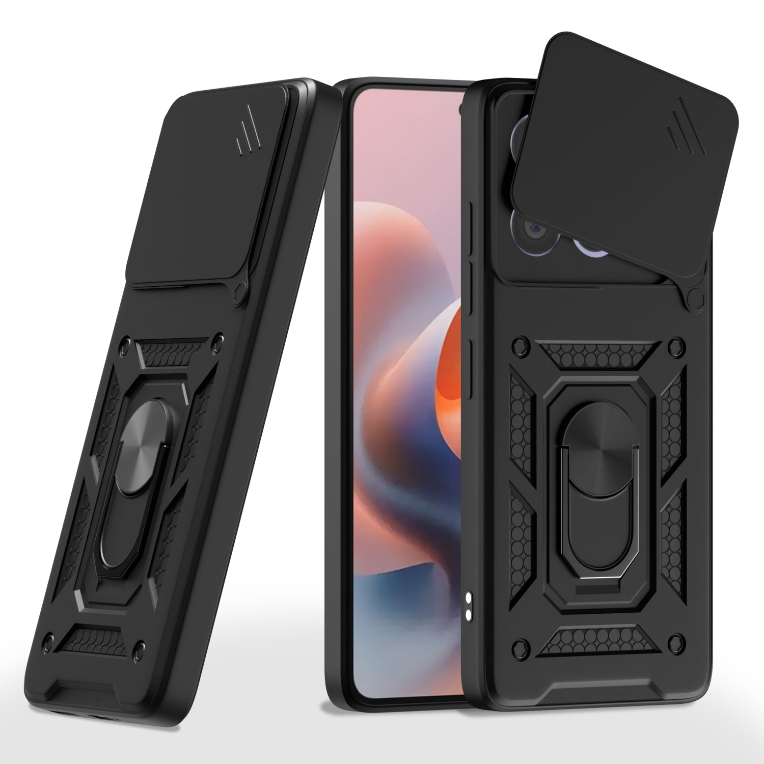 Pikkme Motorola Moto G86 Power 5G Sliding Camera Shield & Stand D10 Tough Armor Back Cover  -  Black