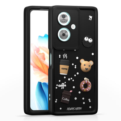 Pikkme Oppo A79 5G Cute Fun Cartoon 3D Bear Coffee Back Cover (Black)