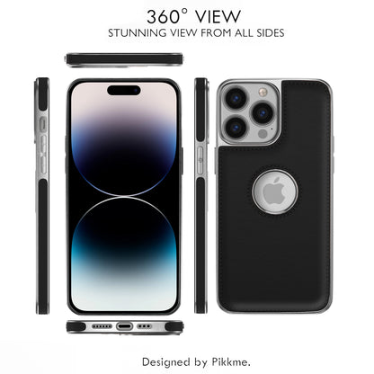 Pikkme iPhone 14 Pro Silver Electroplated Chrome Leather Back Cover (Black)