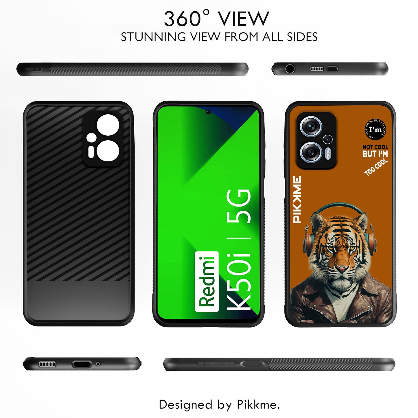 Pikkme Back Cover Pc Tpu + Printed Cool Funky Stylish Brown Tiger Swag Raised Edges Camera Protection |Bumper Case For Redmi K50i (Design 09)