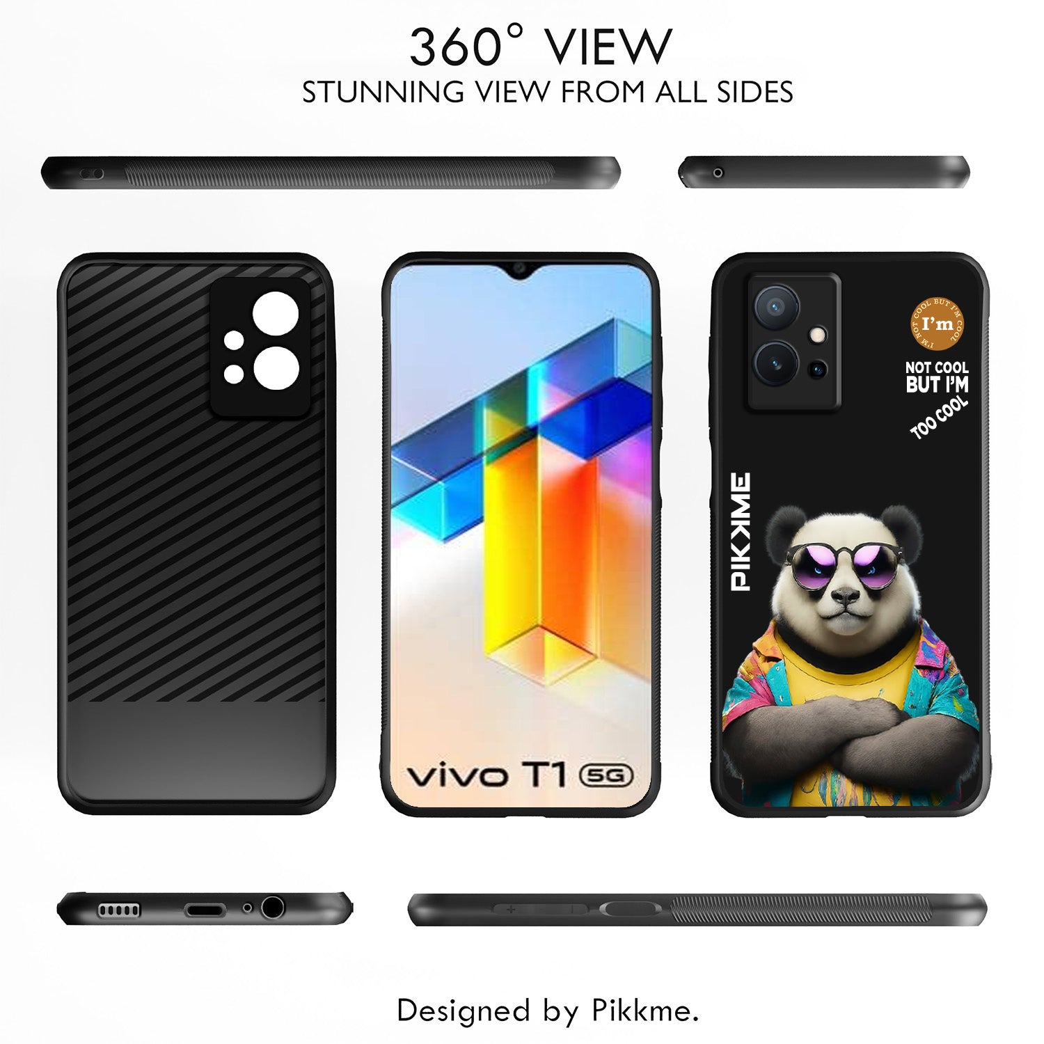 Pikkme Stylish Black Panda Swag Vivo T1 5G Nim2 Back Cover (Design 05)