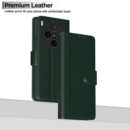 Pikkme Vivo X300 5G Premium Leather Finish Vintage Flip Cover (Green)