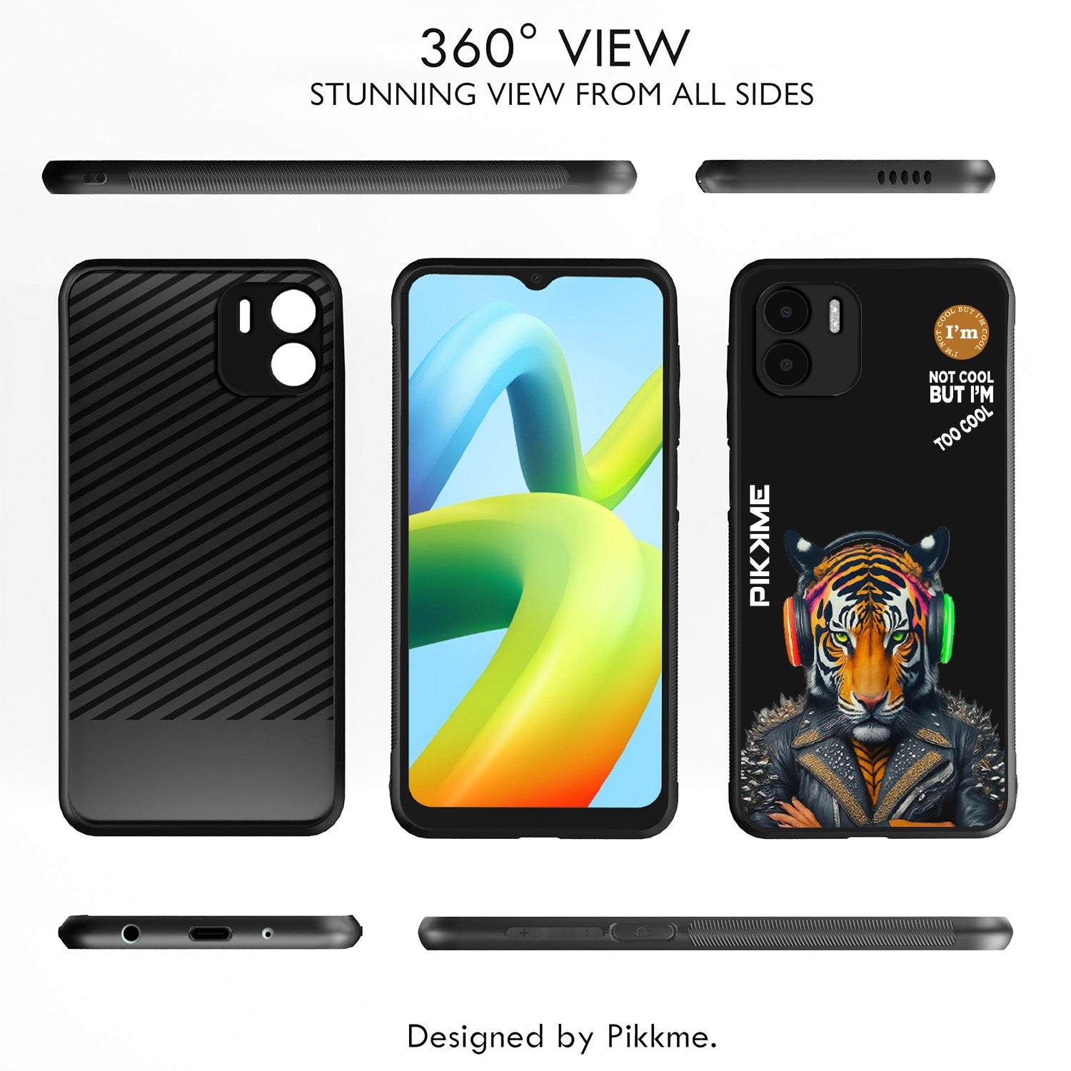 Pikkme Back Cover Pc Tpu + Printed Cool Funky Stylish Black Tiger Swag Raised Edges Camera Protection |Bumper Case For Redmi A1 (Design 06)