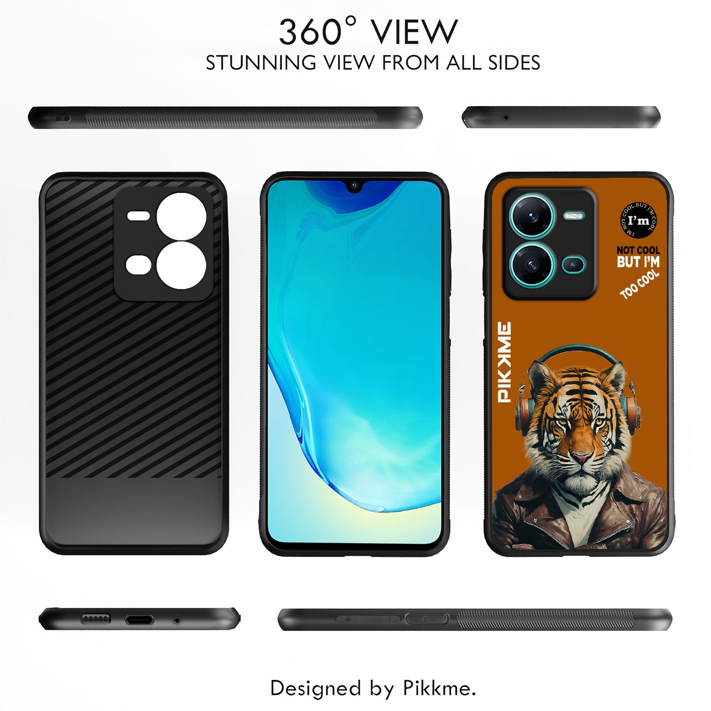 Pikkme Back Cover Pc Tpu + Printed Cool Funky Stylish Brown Tiger Swag Raised Edges Camera Protection |Bumper Case For Vivo V25 5G (Design 09)