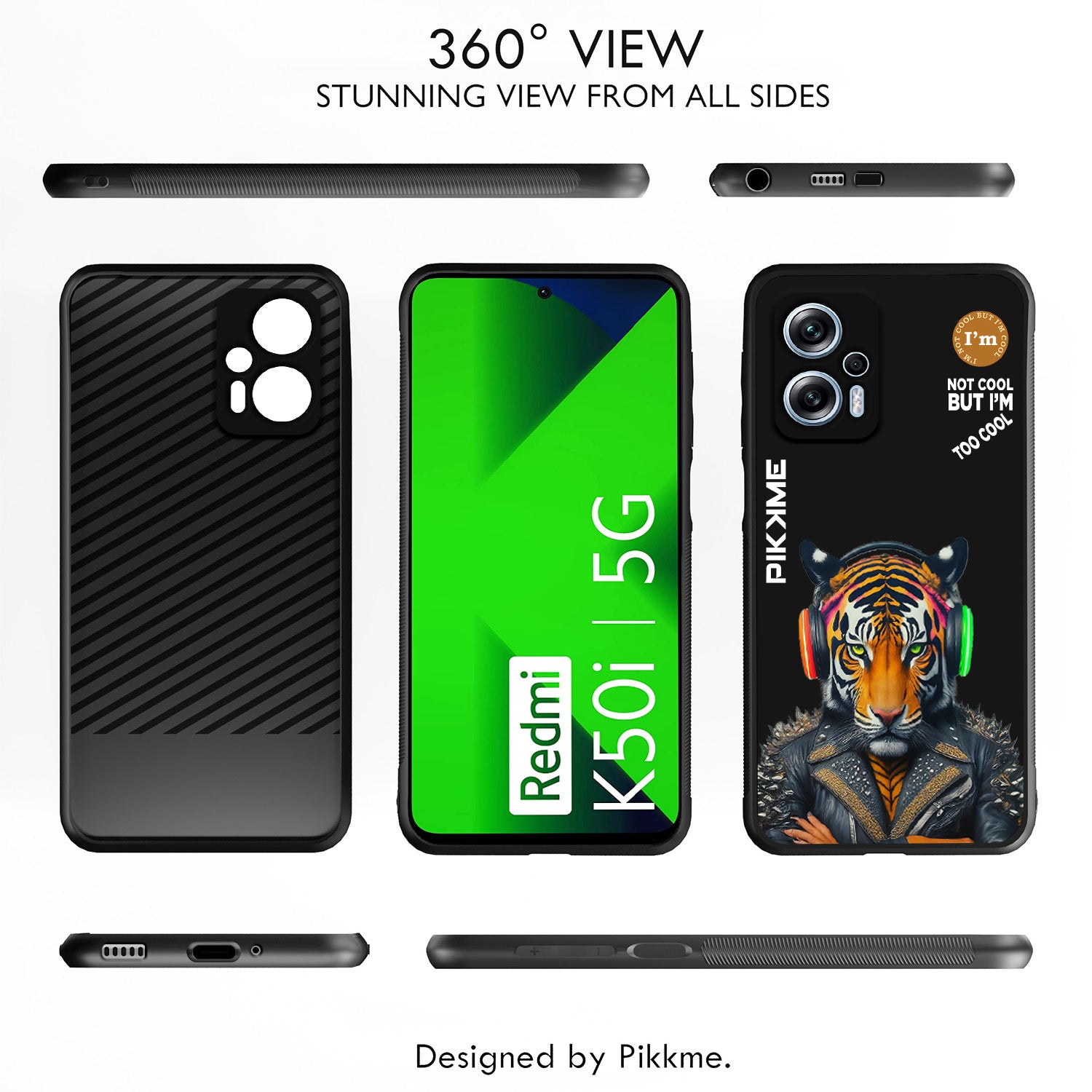 Pikkme Back Cover Pc Tpu + Printed Cool Funky Stylish Black Tiger Swag Raised Edges Camera Protection |Bumper Case For Redmi K50i (Design 06)