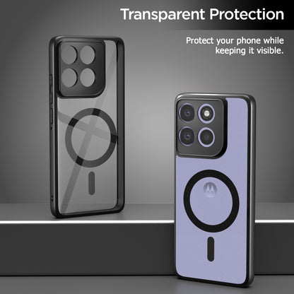 Pikkme Motorola Moto G86 Power 5G Eagle 2 Mag-Safe Shockproof Hard Transparent Back Cover (Black)
