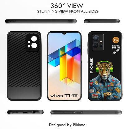 Pikkme Back Cover Pc Tpu + Printed Cool Funky Stylish Black Leopard Swag Raised Edges Camera Protection |Bumper Case For Vivo T1 5G (Design 03)