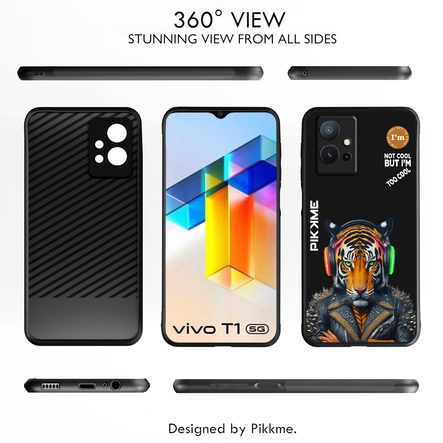 Pikkme Back Cover Pc Tpu + Printed Cool Funky Stylish Black Tiger Swag Raised Edges Camera Protection |Bumper Case For Vivo T1 5G (Design 06)