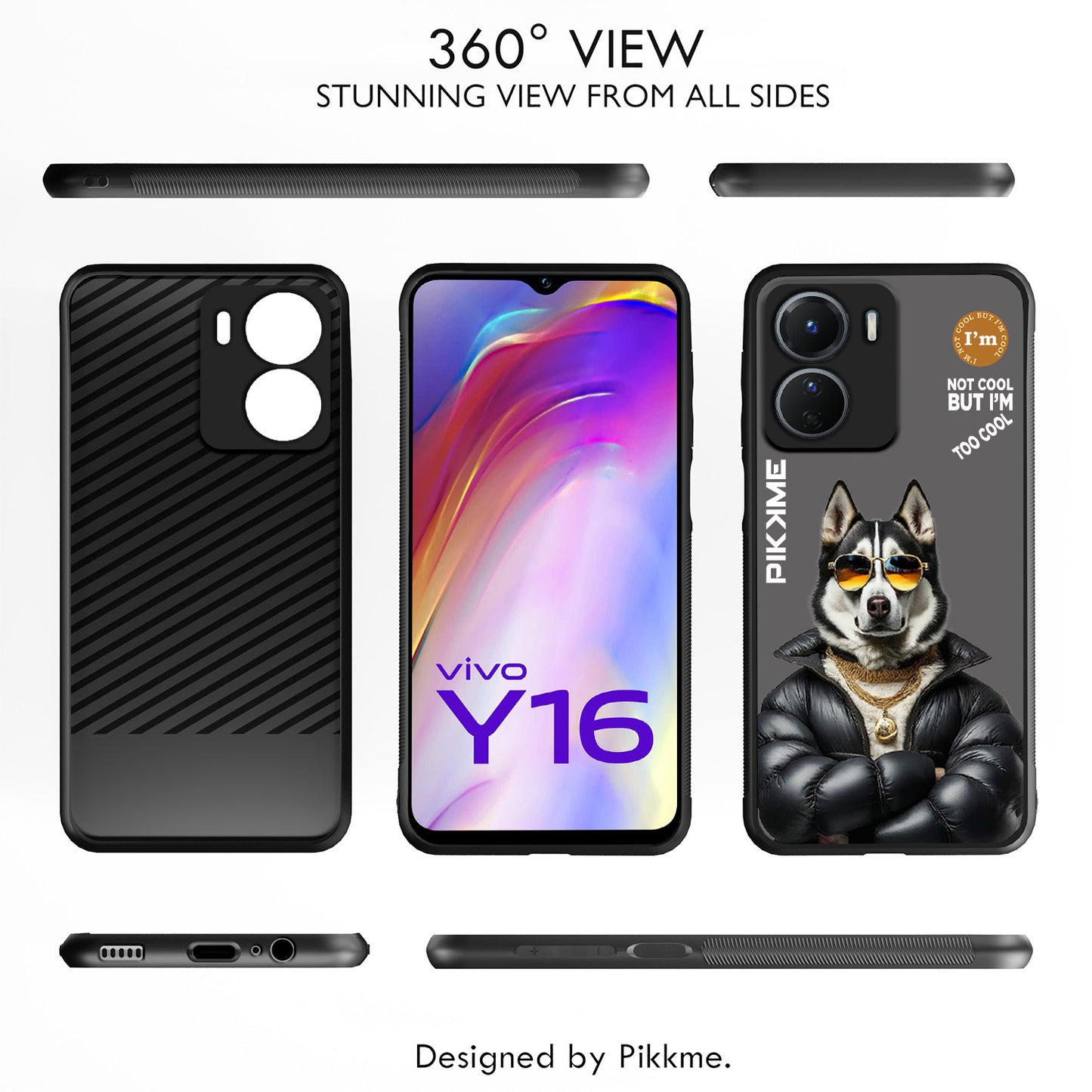 Pikkme Back Cover Pc Tpu + Printed Cool Funky Stylish Grey Dog Swag Raised Edges Camera Protection |Bumper Case For Vivo Y16 (Design 02)