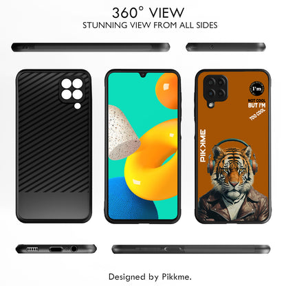 Pikkme Back Cover Pc Tpu + Printed Cool Funky Stylish Brown Tiger Swag Raised Edges Camera Protection |Bumper Case For Samsung Galaxy M12 (Design 09)