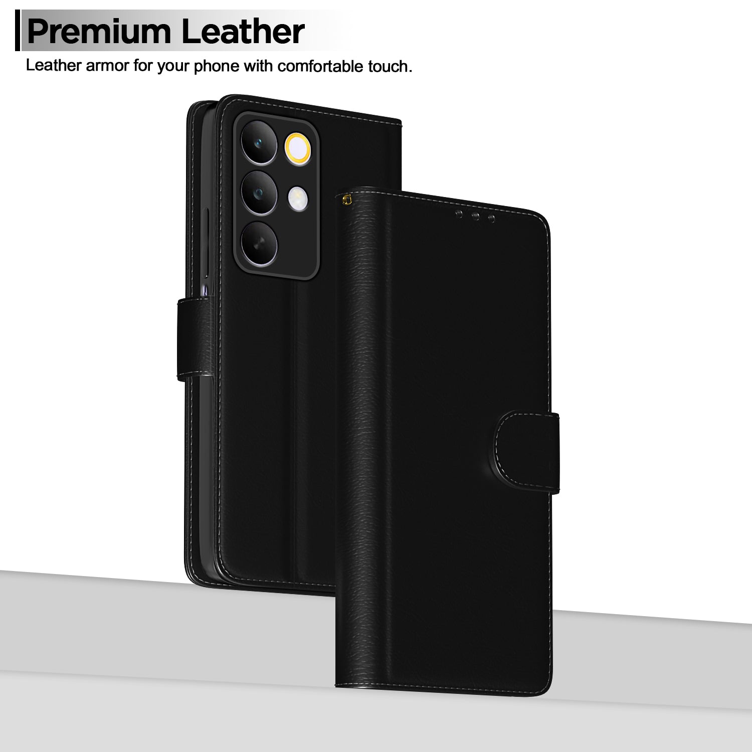 Pikkme Realme C85 5G Premium Leather Finish Vintage Flip Cover (Black)