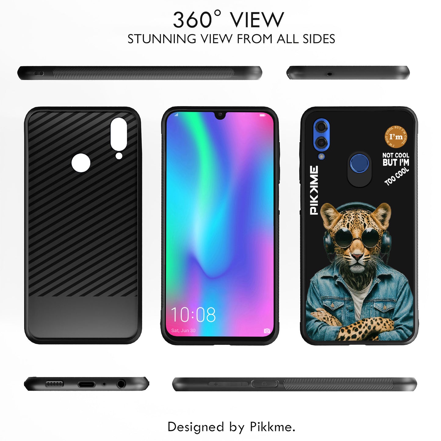 Pikkme Back Cover Pc Tpu + Printed Cool Funky Stylish Black Leopard Swag Raised Edges Camera Protection |Bumper Case For Honor 10 Lite (Design 04)