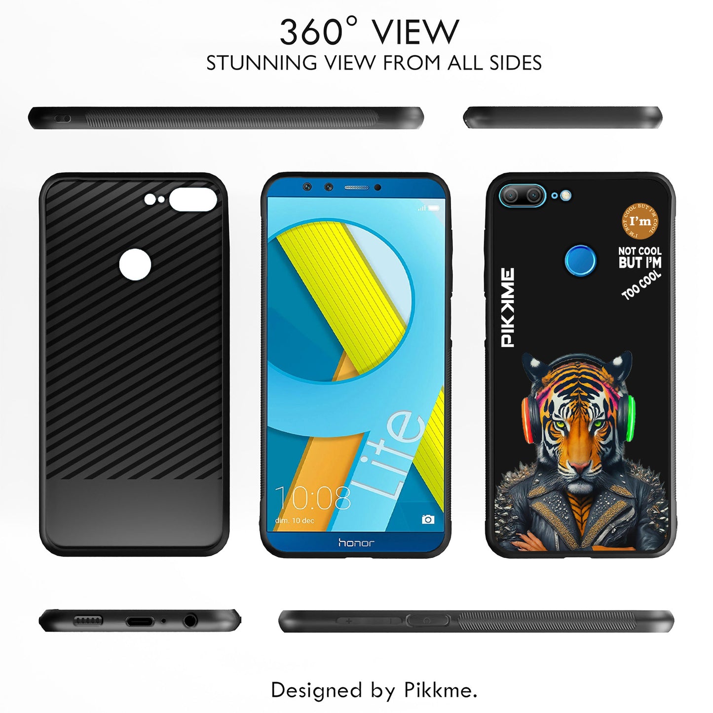 Pikkme Back Cover Pc Tpu + Printed Cool Funky Stylish Black Tiger Swag Raised Edges Camera Protection |Bumper Case For Honor 9 Lite (Design 06)