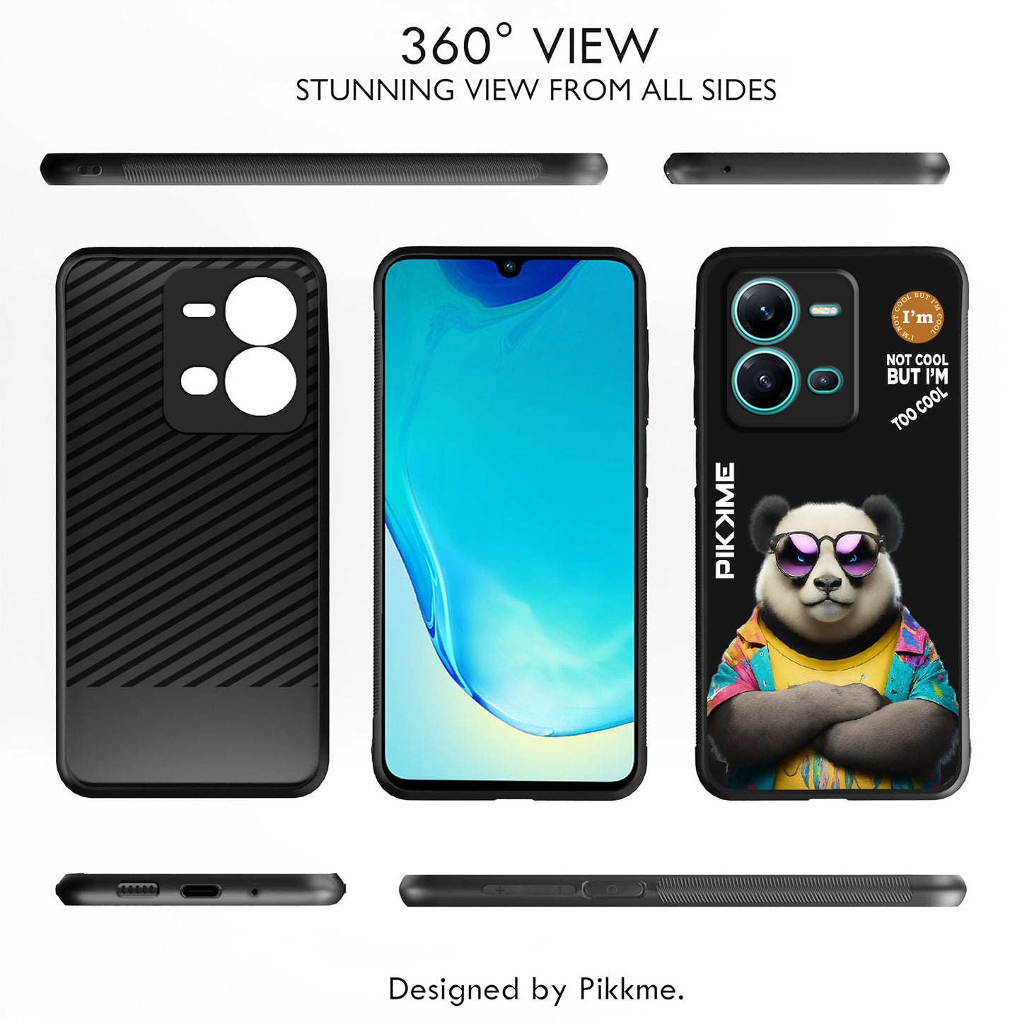 Pikkme Back Cover Pc Tpu + Printed Cool Funky Stylish Black Panda Swag Raised Edges Camera Protection |Bumper Case For Vivo V25 5G (Design 05)