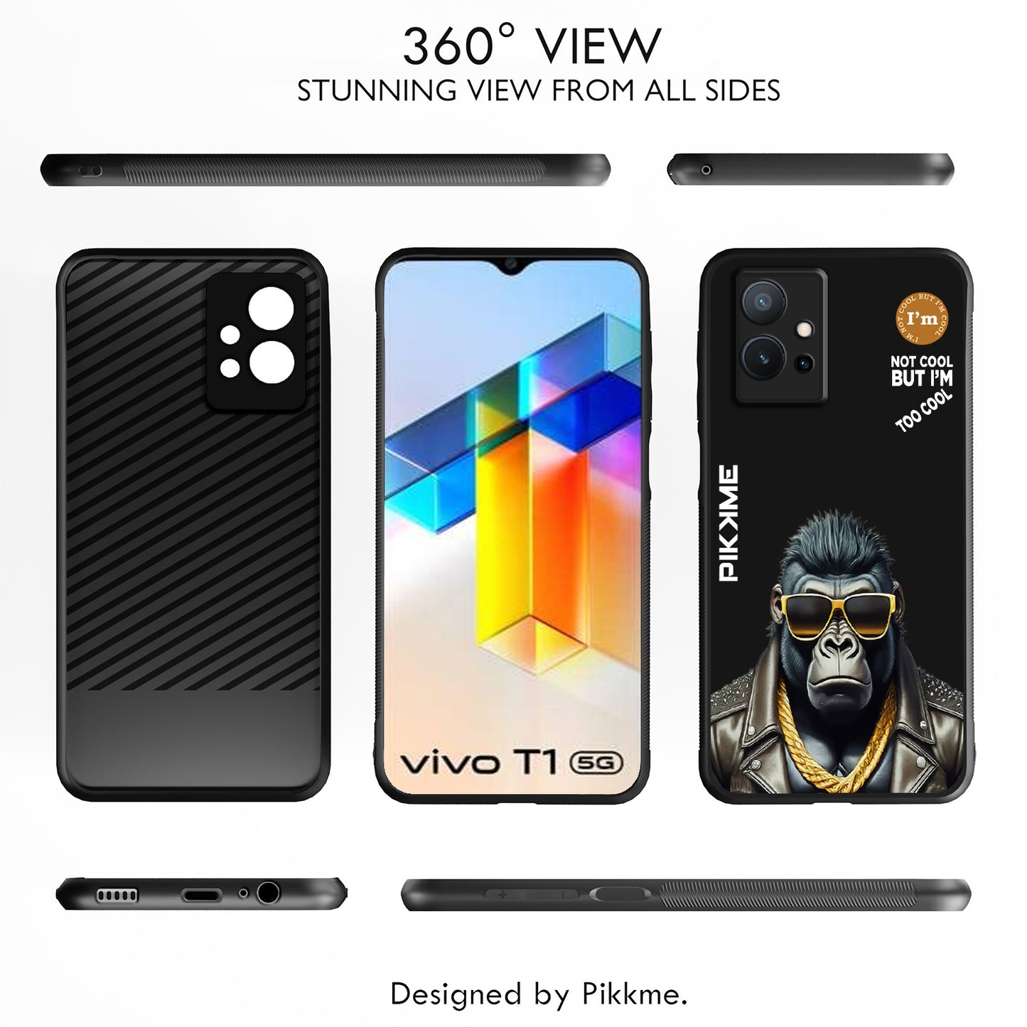 Pikkme Back Cover Pc Tpu + Printed Cool Funky Stylish Black Gorilla Swag Raised Edges Camera Protection |Bumper Case For Vivo T1 5G (Design 07)