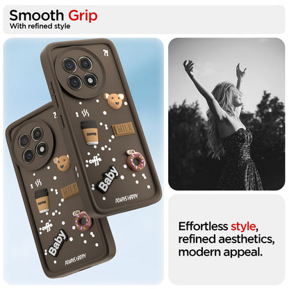 Pikkme OnePlus 13R 5G Cute Fun Cartoon 3D Bear Coffee Back Cover (Brown)