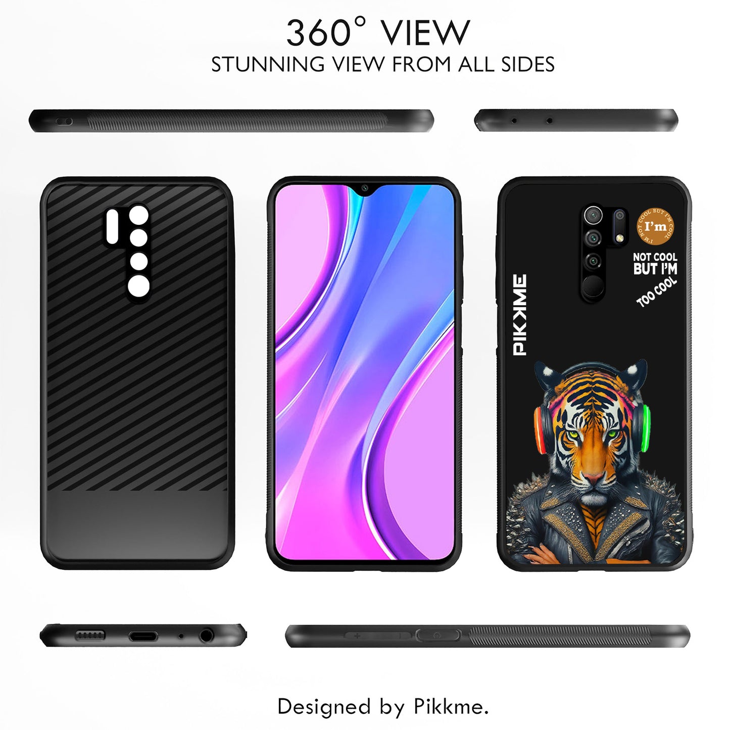 Pikkme Back Cover Pc Tpu + Printed Cool Funky Stylish Black Tiger Swag Raised Edges Camera Protection |Bumper Case For Redmi 9 Prime (Design 06)