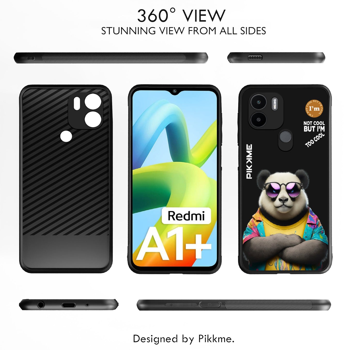 Pikkme Back Cover Pc Tpu + Printed Cool Funky Stylish Black Panda Swag Raised Edges Camera Protection |Bumper Case For Redmi A1 Plus (Design 05)