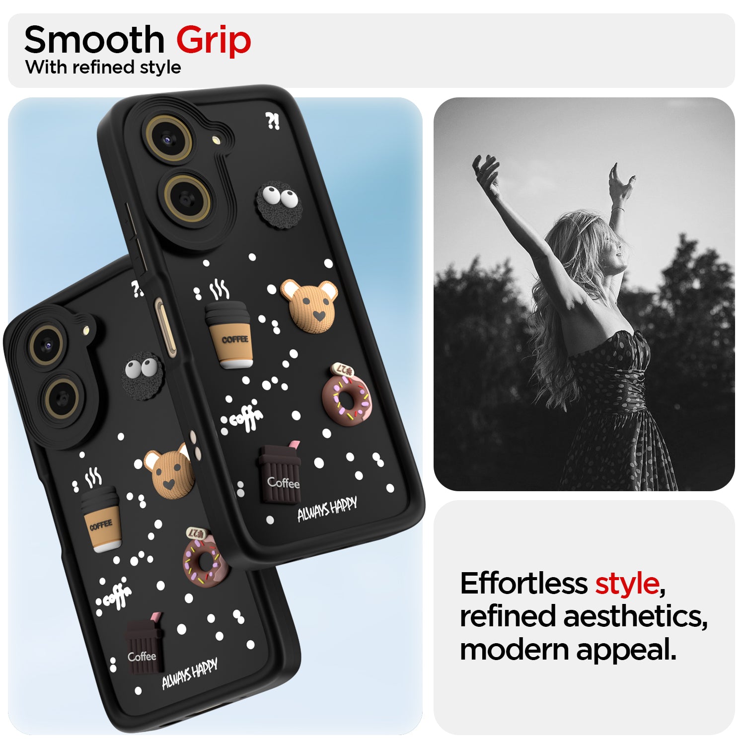 Pikkme Redmi A5 / Poco C71 Cute Fun Cartoon 3D Bear Coffee Back Cover (Black)