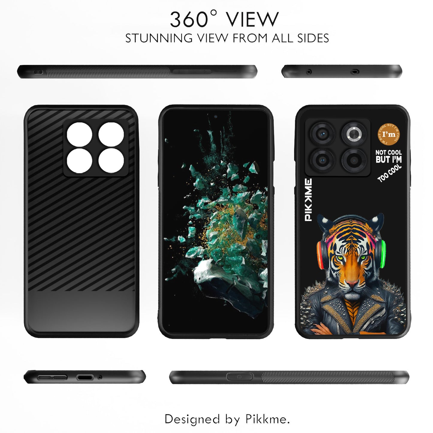 Pikkme Back Cover Pc Tpu + Printed Cool Funky Stylish Black Tiger Swag Raised Edges Camera Protection |Bumper Case For OnePlus 10T (Design 06)