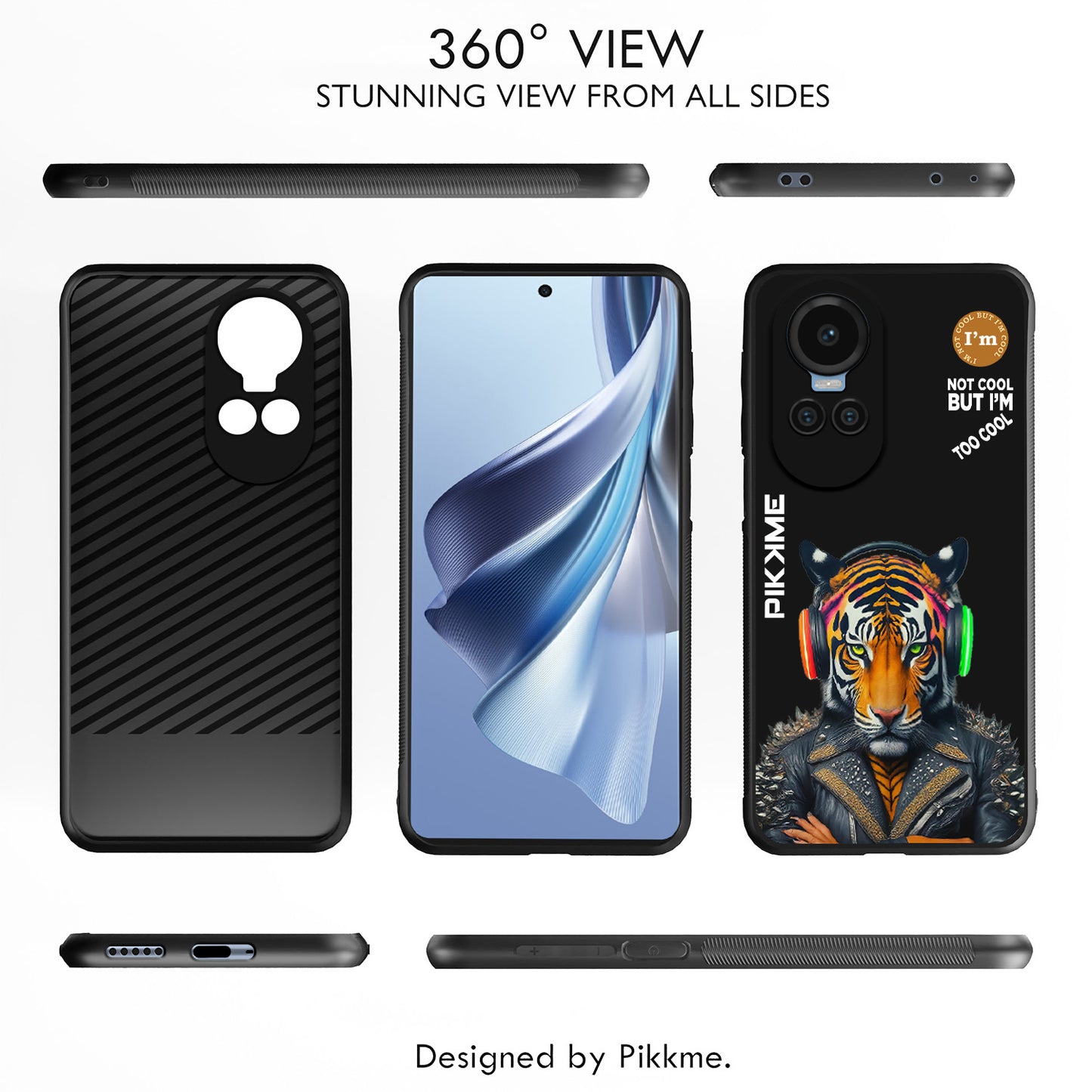 Pikkme Back Cover Pc Tpu + Printed Cool Funky Stylish Black Tiger Swag Raised Edges Camera Protection |Bumper Case For Oppo Reno 10 5G (Design 06)