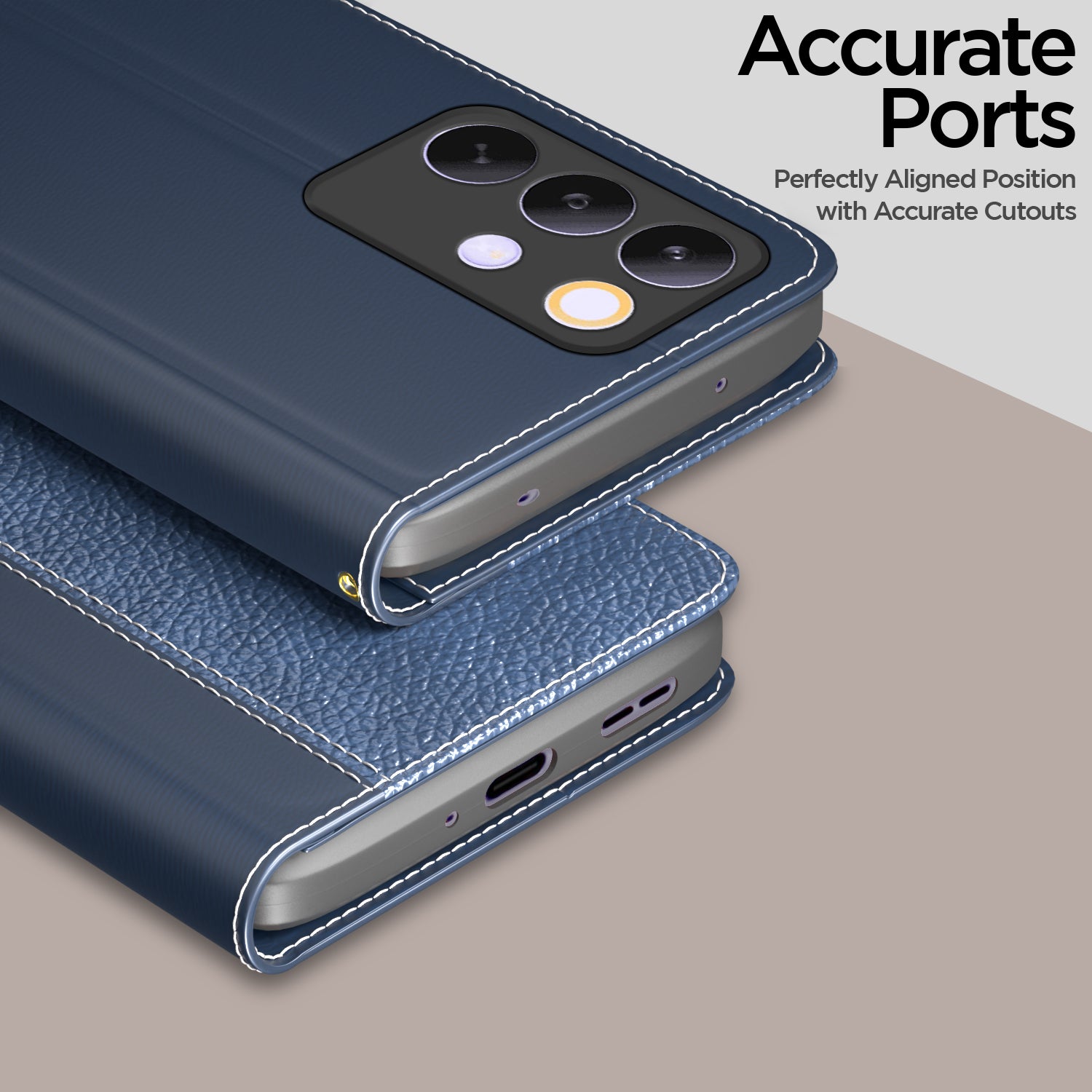 Pikkme Realme C85 5G Double Contrast Leather Finish Flip Cover (Blue)