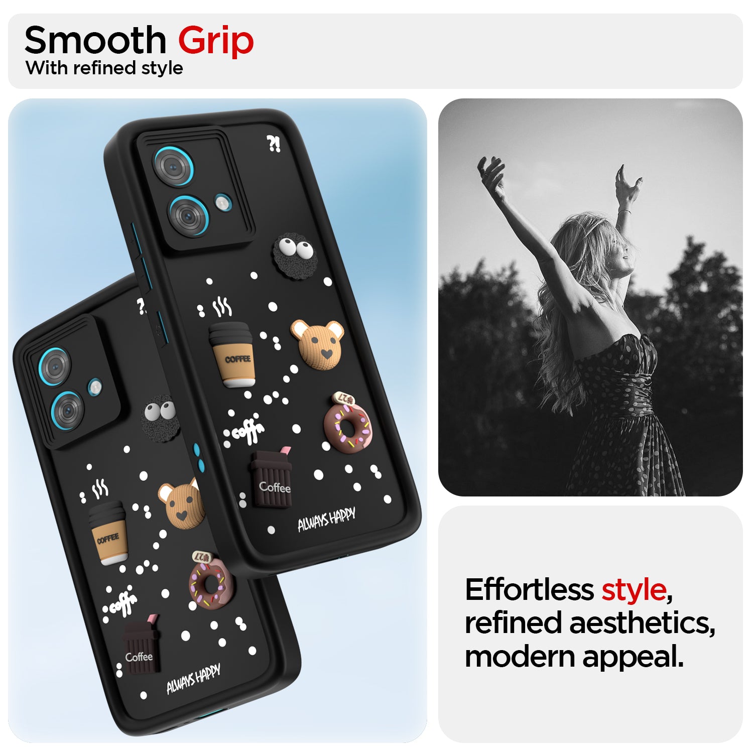 Pikkme Motorola Moto Edge 40 Neo 5G Cute Fun Cartoon 3D Bear Coffee Back Cover (Black)