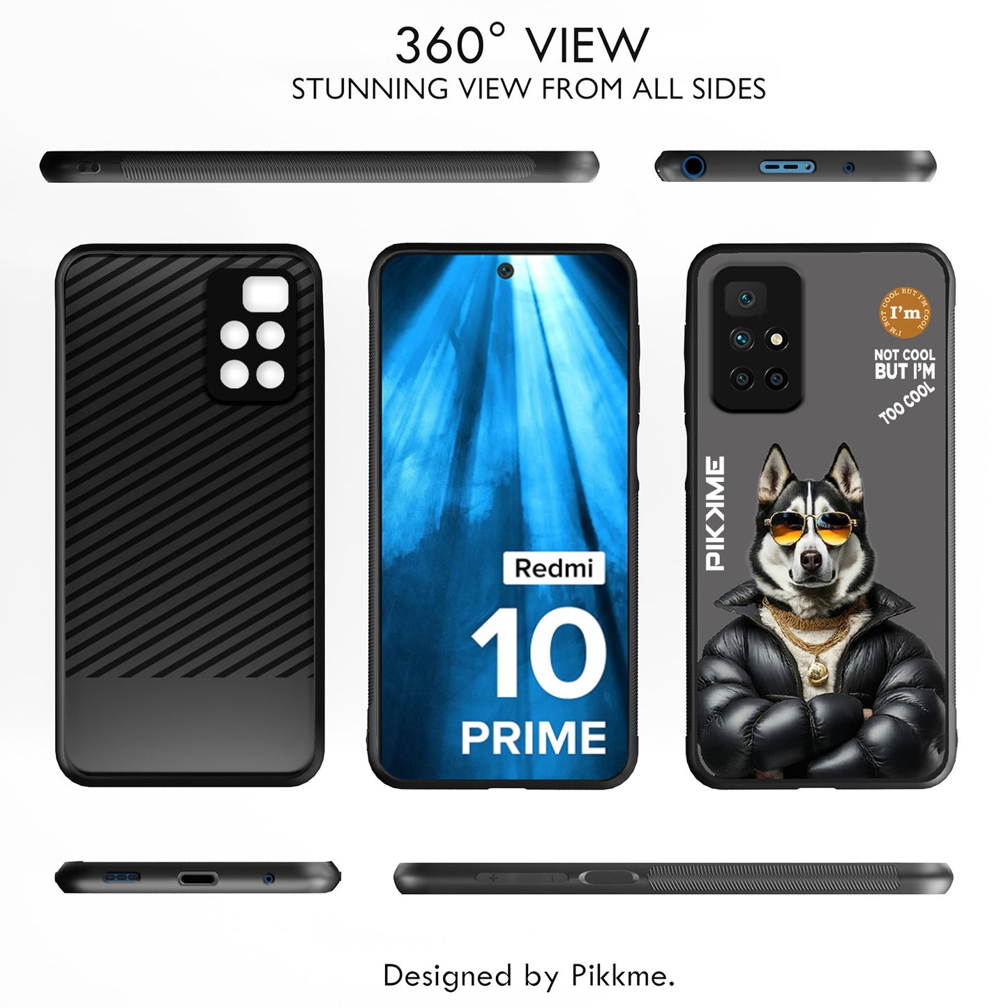 Pikkme Back Cover Pc Tpu + Printed Cool Funky Stylish Grey Dog Swag Raised Edges Camera Protection |Bumper Case For Redmi 10 Prime (Design 02)