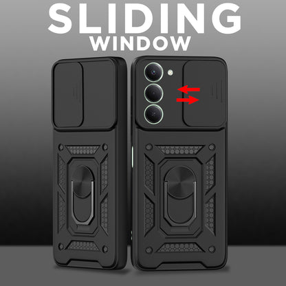 Pikkme Redmi 15 5G Sliding Camera Shield & Stand D10 Tough Armor Back Cover (Black)