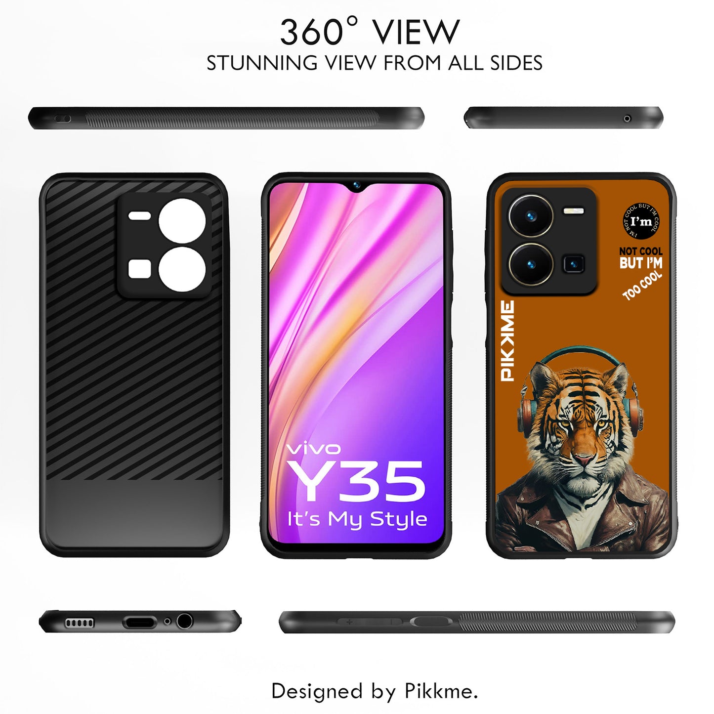 Pikkme Back Cover Pc Tpu + Printed Cool Funky Stylish Brown Tiger Swag Raised Edges Camera Protection |Bumper Case For Vivo Y35 (Design 09)