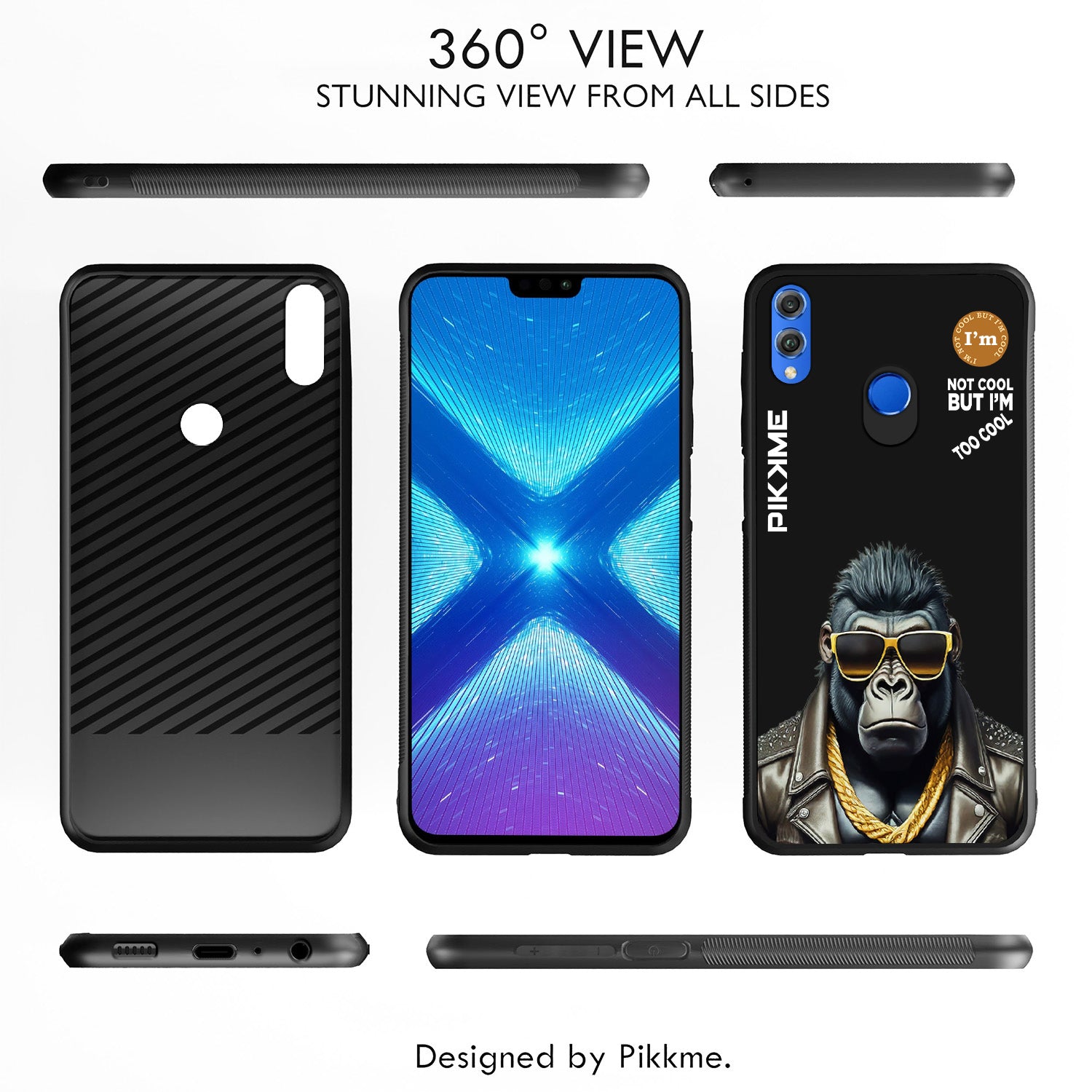 Pikkme Back Cover Pc Tpu + Printed Cool Funky Stylish Black Gorilla Swag Raised Edges Camera Protection |Bumper Case For Honor 8X (Design 07)