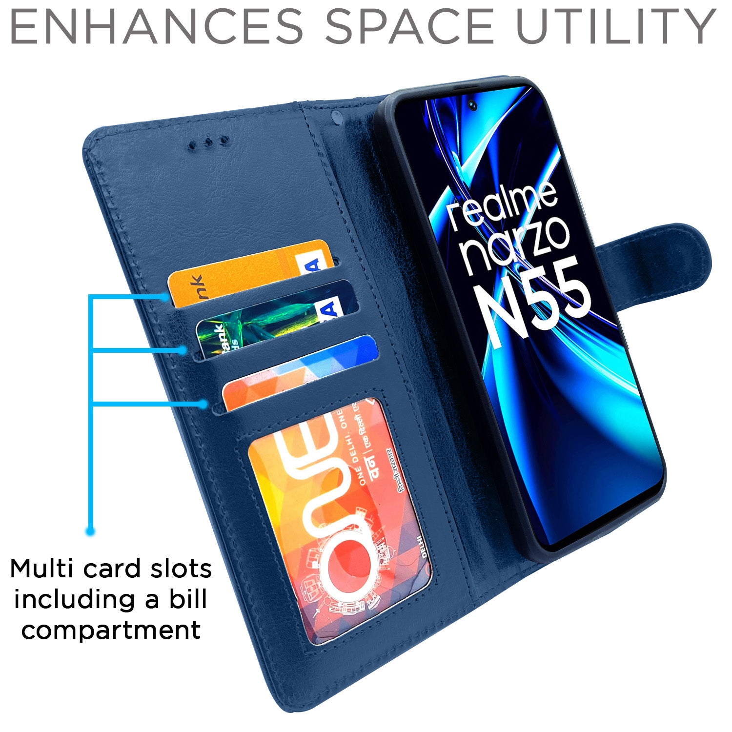 Pikkme Realme Narzo N55 / Realme C55 Vintage Flip Cover | Blue