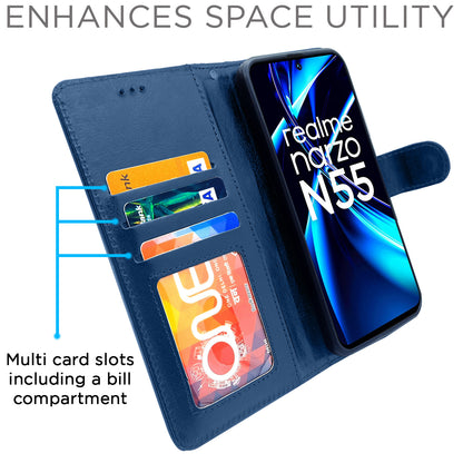 Pikkme Realme Narzo N55 / Realme C55 Vintage Flip Cover | Blue