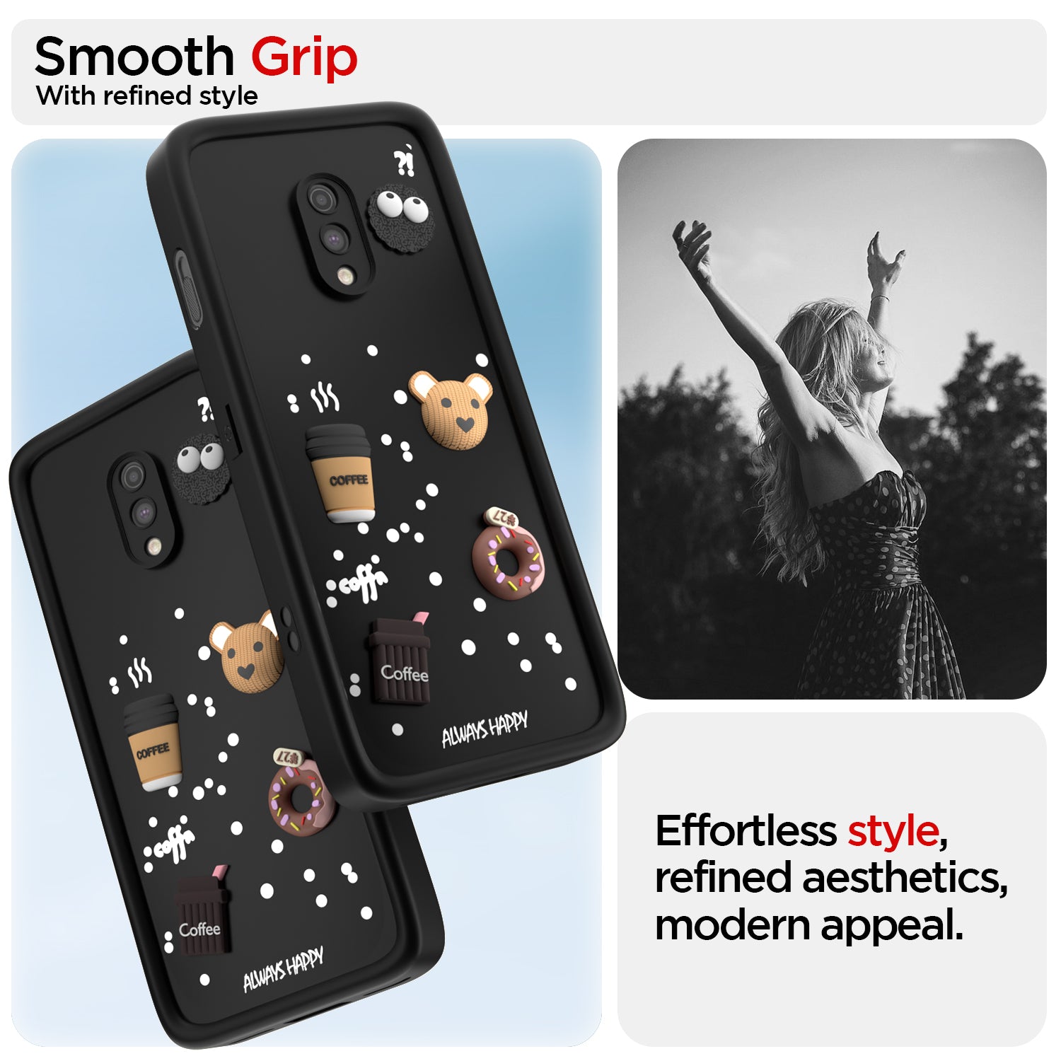 Pikkme One Plus 7 Cute Fun Cartoon 3D Bear Coffee Back Cover (Black)