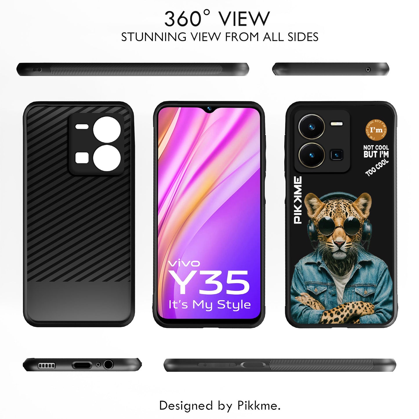 Pikkme Back Cover Pc Tpu + Printed Cool Funky Stylish Black Leopard Swag Raised Edges Camera Protection |Bumper Case For Vivo Y35 (Design 04)