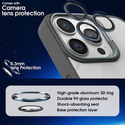 Pikkme iPhone 16 Pro Max Bracket Stand Case with Lens Camera Protection Rings Bumper case (Grey)