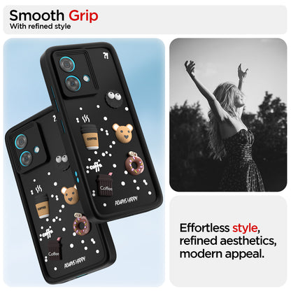 Pikkme Motorola Moto Edge 40 Neo 5G Cute Fun Cartoon 3D Bear Coffee Back Cover (Black)