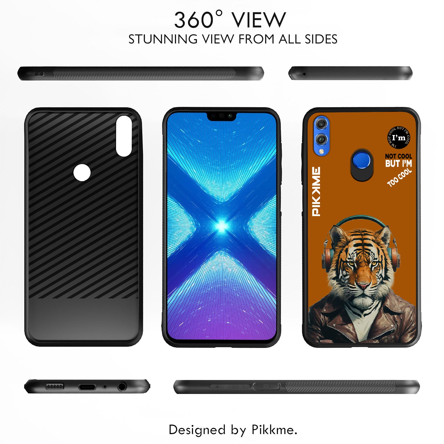 Pikkme Back Cover Pc Tpu + Printed Cool Funky Stylish Brown Tiger Swag Raised Edges Camera Protection |Bumper Case For Honor 8X (Design 09)